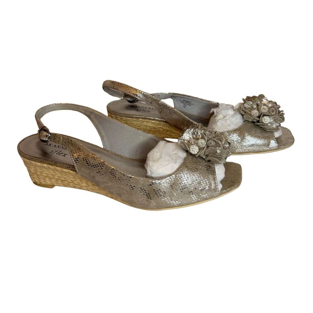 Anne Klein iFlex Wedge Sandal Metallic Gold Slingback Espadrille Size 7.5 - Picture 3 of 5